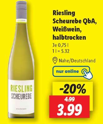 Riesling Scheurebe QbA, Weißwein, halbtrocken