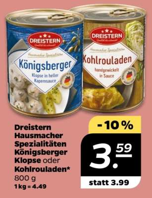 Dreistern Hausmacher Spezialitäten Königsberger Klopse oder Kohlrouladen