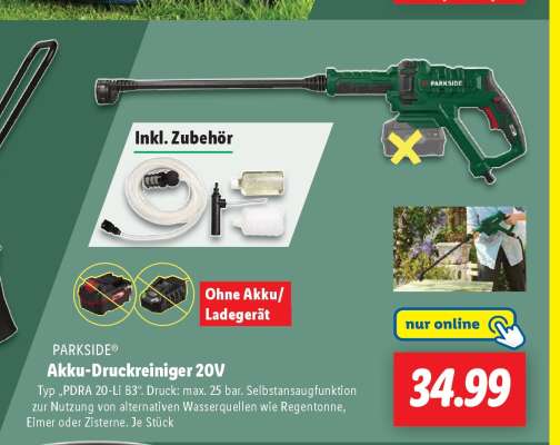PARKSIDE® Akku-Druckreiniger 20V