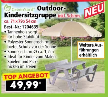 GreenYard Outdoor-Kindersitzgruppe inkl. Schirm, ca. 71 x 79 x 54 cm