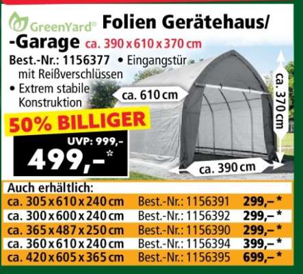 Folien Gerätehaus/-Garage ca. 390 x 610 x 370 cm