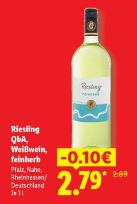 Riesling QbA, Weißwein, feinherb