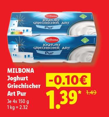 Milbona Joghurt Griechischer Art Pur