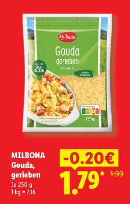 Milbona Gouda, gerieben