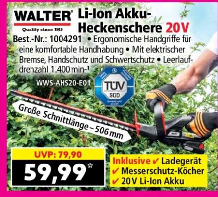 WALTER Li-Ion Akku-Heckenschere 20V