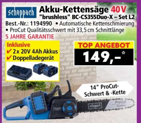 Akku-Kettensäge 40V "brushless" BC-CS355Duo-X – Set L2