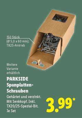 Parkside Spanplatten- 
schrauben