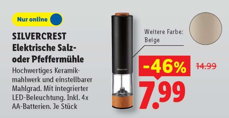 SILVERCREST Elektrische Salz- oder Pfeffermühle