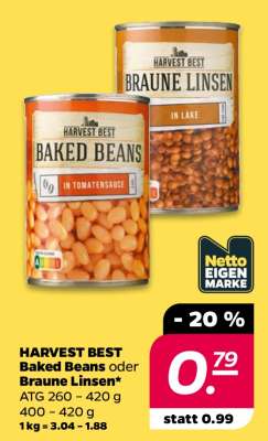 HARVEST BEST Baked Beans oder Braune Linsen