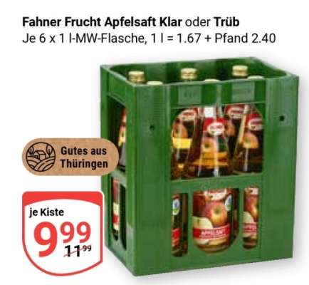 Fahner Frucht Apfelsaft Klar oder Trüb