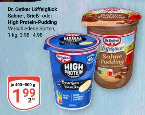 Dr. Oetker Löffelglück Sahne-, Grieß- oder High Protein-Pudding