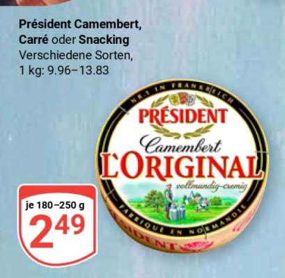 Président Camembert, Carré oder Snacking