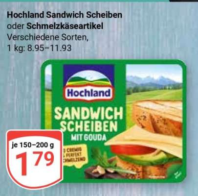 Hochland Sandwich Scheiben oder Schmelzkäseartikel
