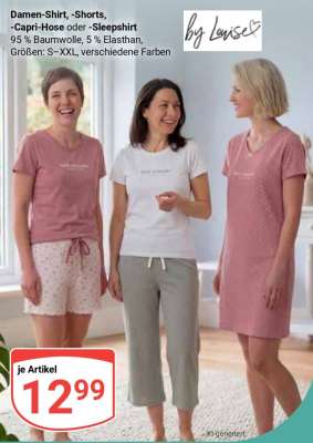 Damen-Shirt, -Shorts, -Capri-Hose oder -Sleepshirt