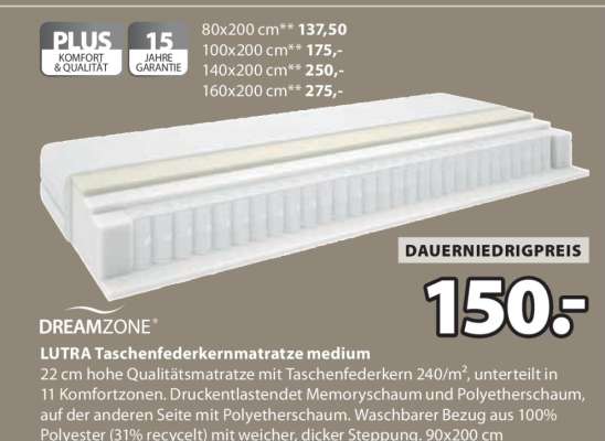 DREAMZONE LUTRA Taschenfederkernmatratze medium