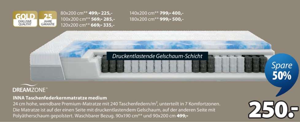 DREAMZONE INNA Taschenfederkernmatratze medium