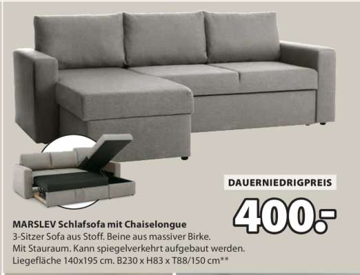 MARSLEV Schlafsofa mit Chaiselongue
