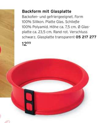 Backform mit Glasplatte