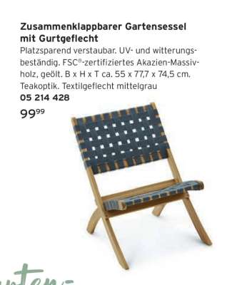 Zusammenklappbarer Gartensessel mit Gurtgeflecht