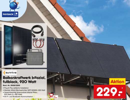 Balkonkraftwerk bifazial, fullback, 920 Watt