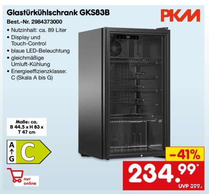 Glastürkühlschrank GKS83B