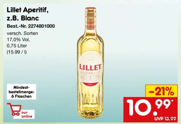 Lillet Aperitif, z.B. Blanc