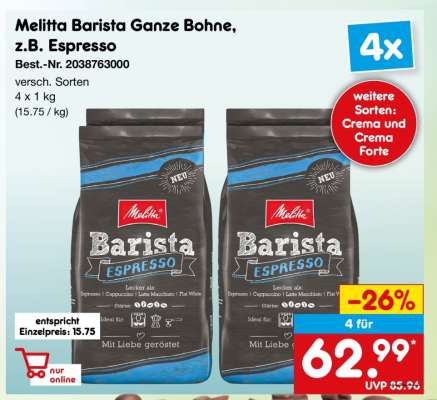 Melitta Barista Ganze Bohne, z.B. Espresso