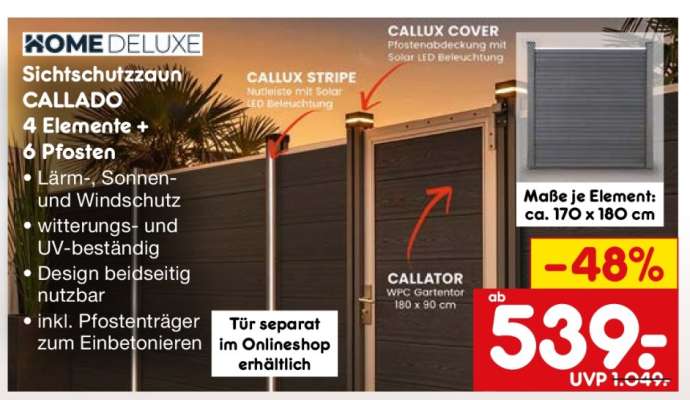 Sichtschutzzaun CALLADO 4 Elemente + 6 Pfosten