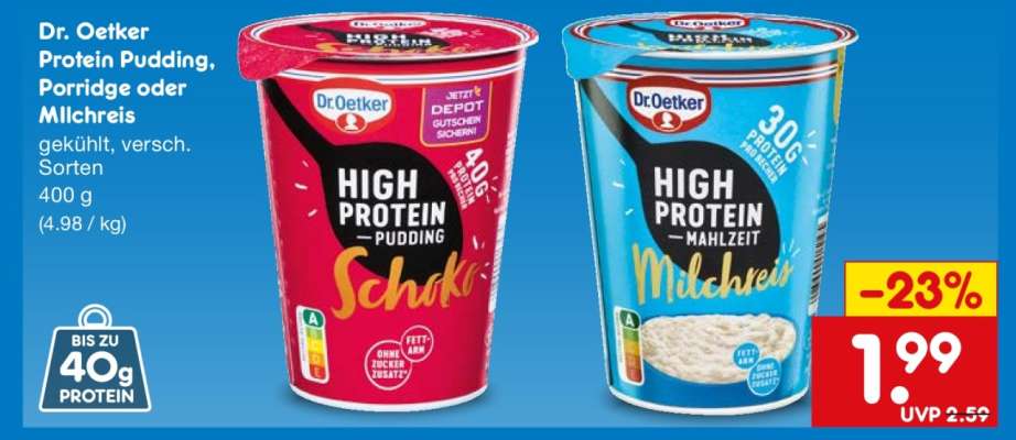 Dr. Oetker Protein Pudding, Porridge oder Milchreis
