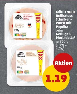 MÜHLENHOF Delikatess Schinkenwurst mit Paprika oder Geflügel-Mortadella