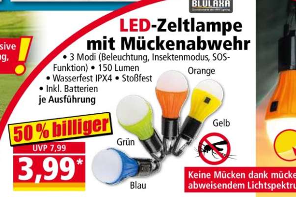 LED-Zeltlampe mit Mückenabwehr