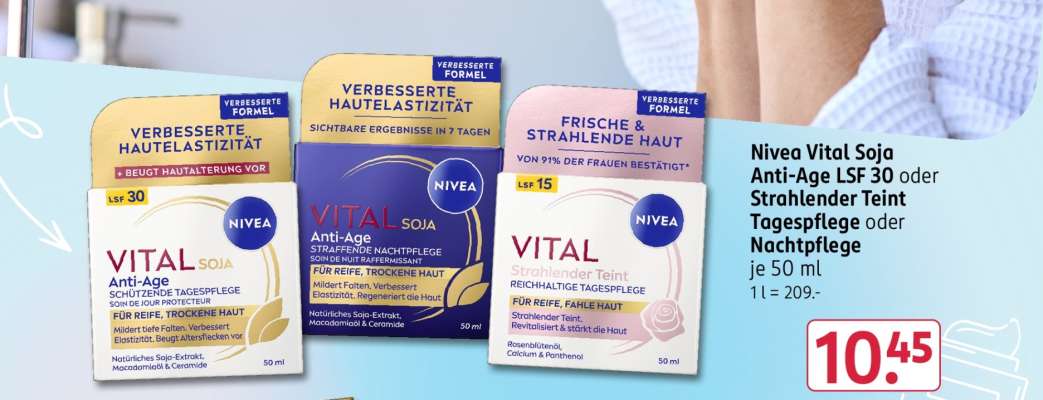 Nivea Vital Soja Anti-Age LSF 30 oder Strahlender Teint Tagespflege oder Nachtpflege