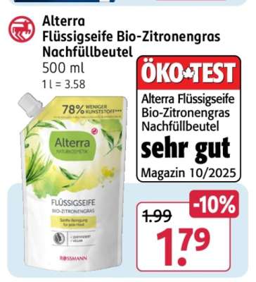 Alterra Flüssigseife Bio-Zitronengras Nachfüllbeutel
