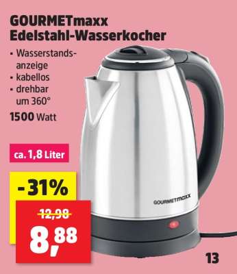 GOURMETmaxx Edelstahl-Wasserkocher