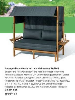 Lounge-Strandkorb mit ausziehbarem Fußteil