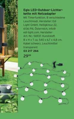 Eglo LED-Outdoor-Lichterkette mit Netzadapter