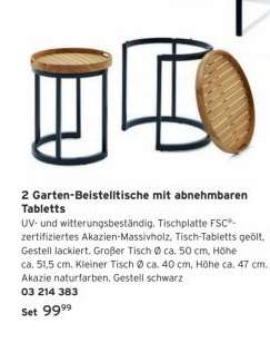 2 Garten-Beistelltische mit abnehmbaren Tabletts