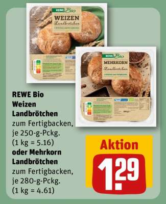 REWE Bio Weizen Landbrötchen oder Mehrkorn Landbrötchen