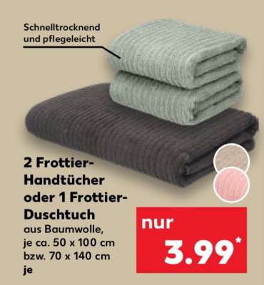 2 Frottier-Handtücher oder 1 Frottier-Duschtuch
