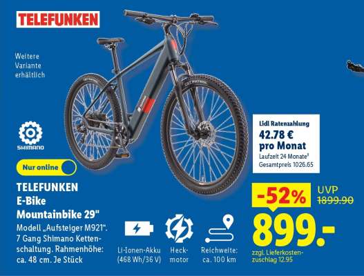 TELEFUNKEN E-Bike Mountainbike, 29"