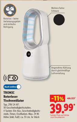 TRONIC Rotorloser Tischventilator