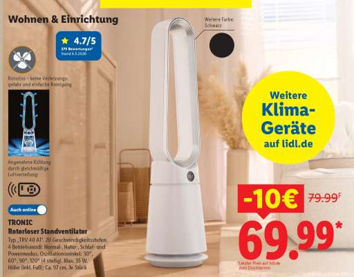TRONIC Rotorloser Standventilator