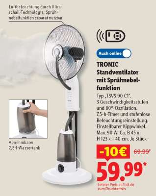 TRONIC Standventilator mit Sprühnebelfunktion
