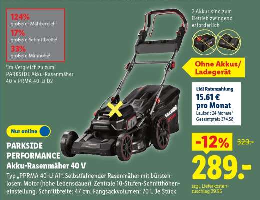 PARKSIDE PERFORMANCE Akku-Rasenmäher 40 V