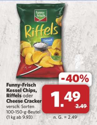 Funny-Frisch Kessel Chips, Riffels oder Cheese Cracker