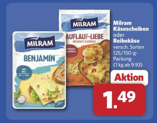 Milram Käsescheiben oder Reibekäse