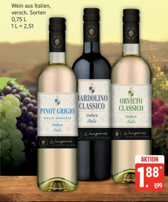Wein aus Italien, versch. Sorten