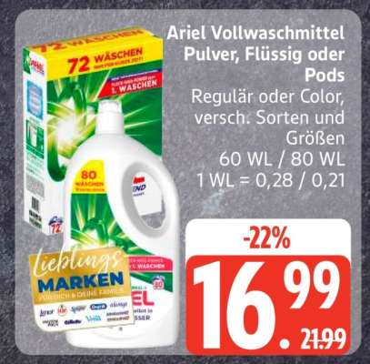 Ariel Vollwaschmittel Pulver, Flüssig oder Pods