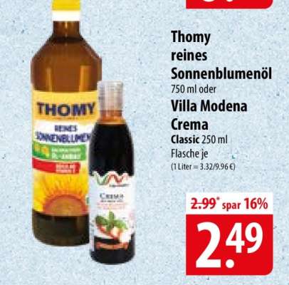 Thomy Reines Sonnenblumenöl oder Villa Modena Crema Classic