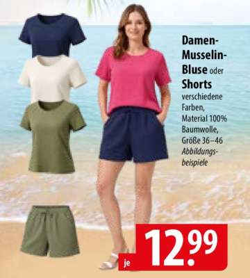 Damen-Musselin-Bluse oder Shorts